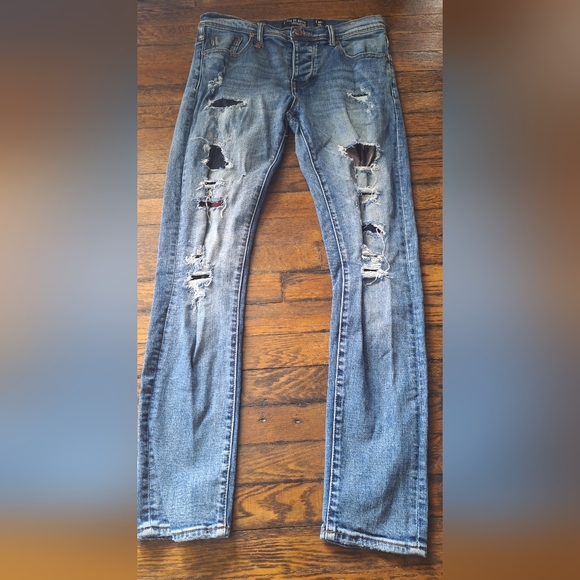 Cote De Nuits Distressed Patched Skinny Jeans size 36x33 - Picture 4 of 12